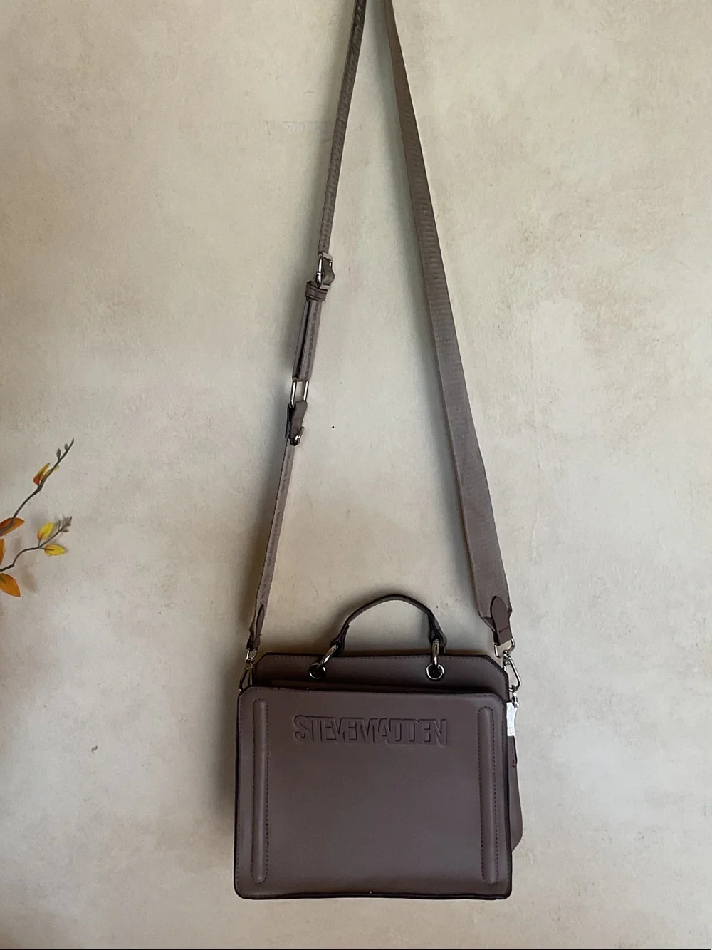 Steve Madden Taupe Messenger Bag with Adjustable Strap